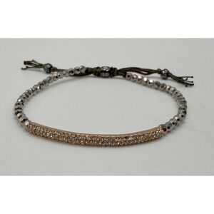 Stella & Dot Beaded Bracelet Rose Gold‎ Crystal Bar Adjustable Signed